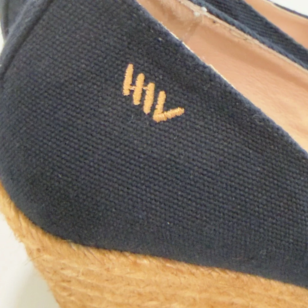 Viscata Barcelona Navy Blue Canvas Espadrille Wedges Made in Spain Size 41 US 10